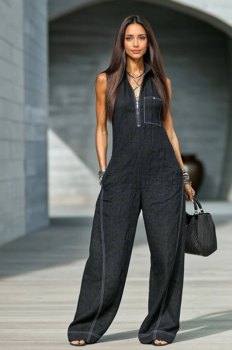 Holiday Style Color Contrast Jumpsuit
