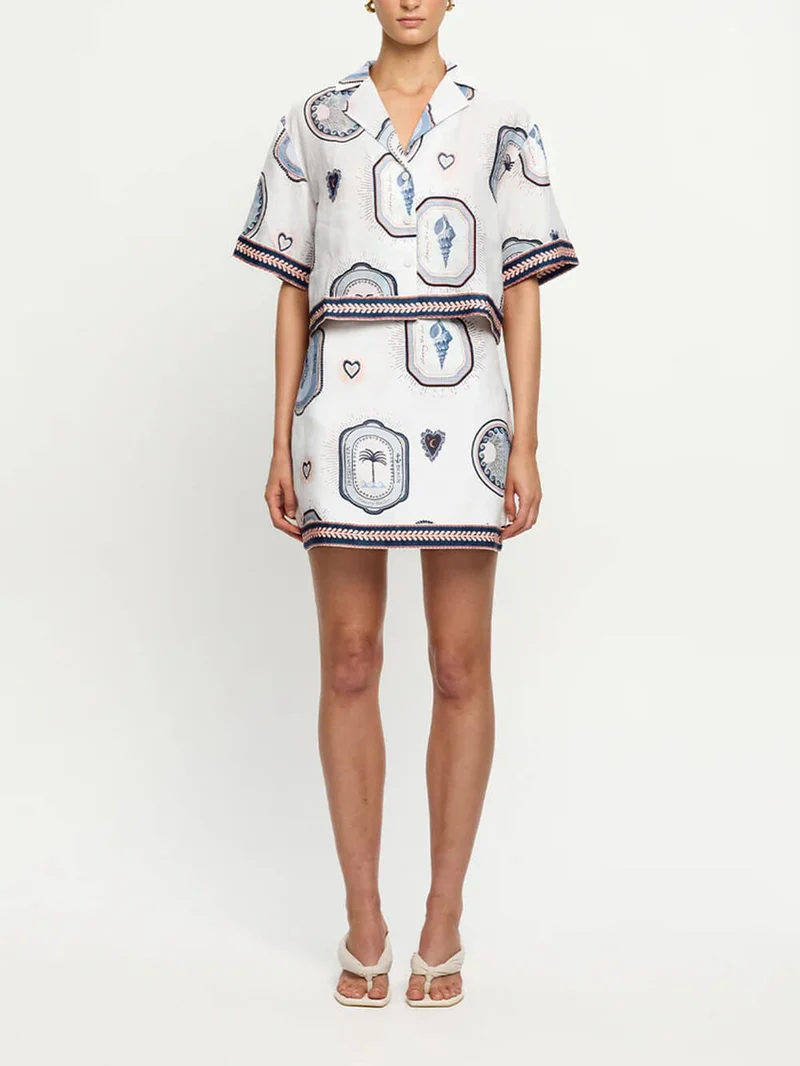 Retro Seashell Print Loose Top
