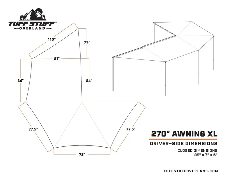 270 Degree Awning, XL, Driver Side, C-Channel Aluminum, Olive