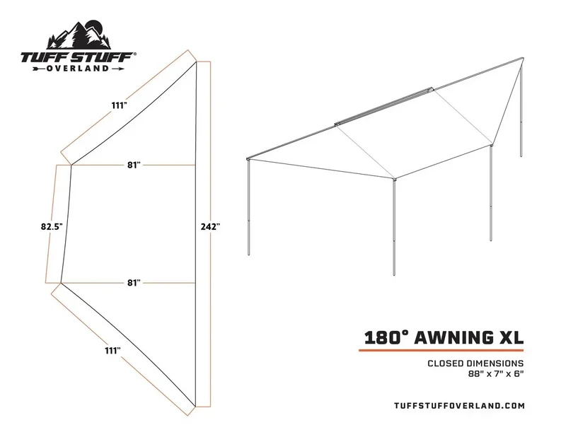 180 Degree Awning, XL, Driver or Passenger Side, C-Channel Aluminum, Olive