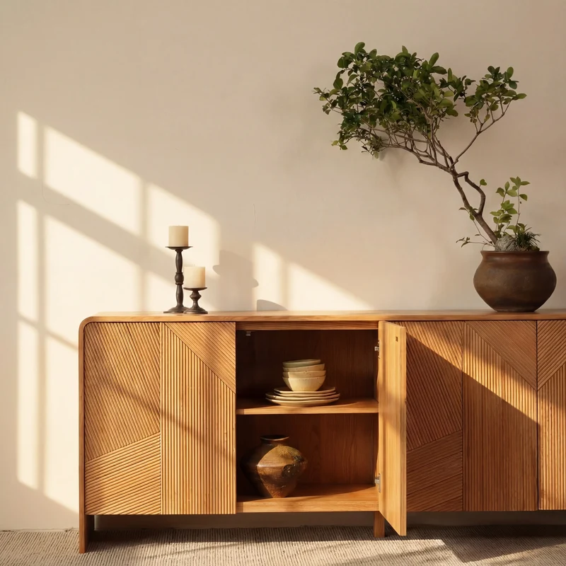 Vista Sideboard White oak with sculpted slat detailing