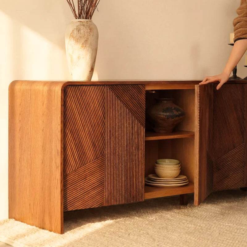 Vista Sideboard White oak with sculpted slat detailing