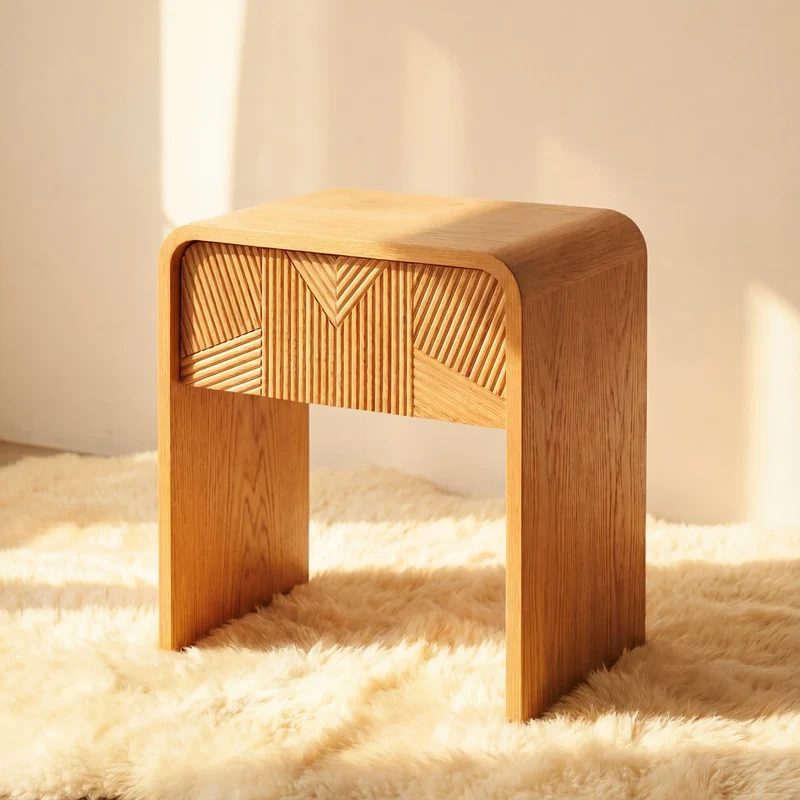 Vista Side Table White oak with sculpted slat detailing