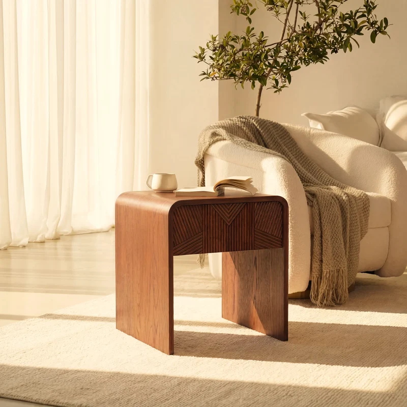 Vista Side Table White oak with sculpted slat detailing