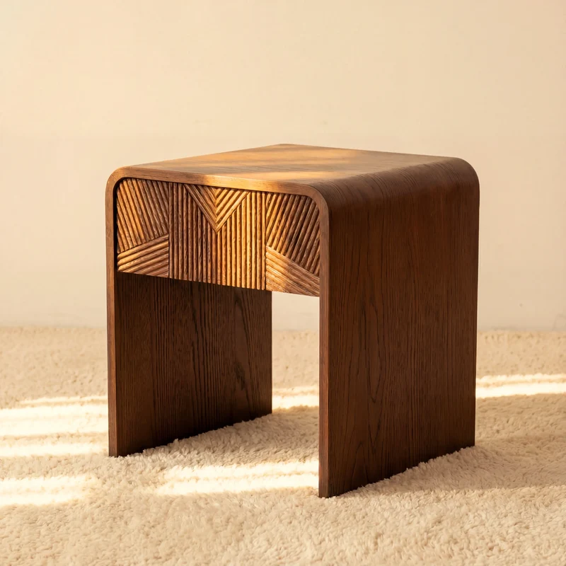Vista Side Table White oak with sculpted slat detailing