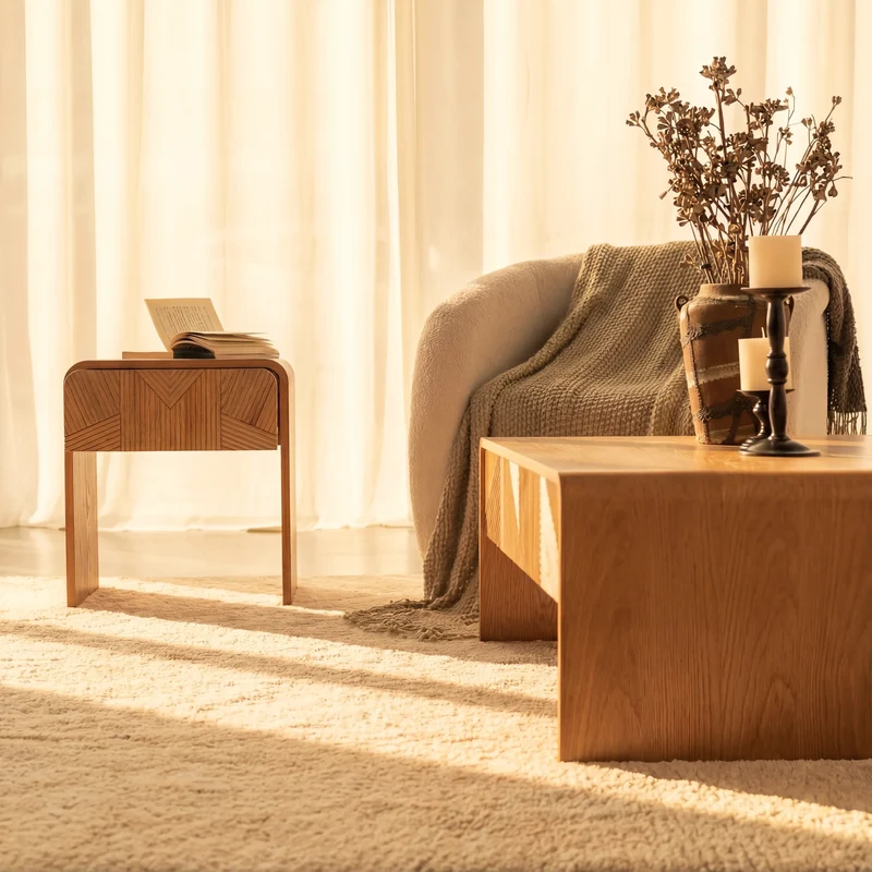 Vista Side Table White oak with sculpted slat detailing