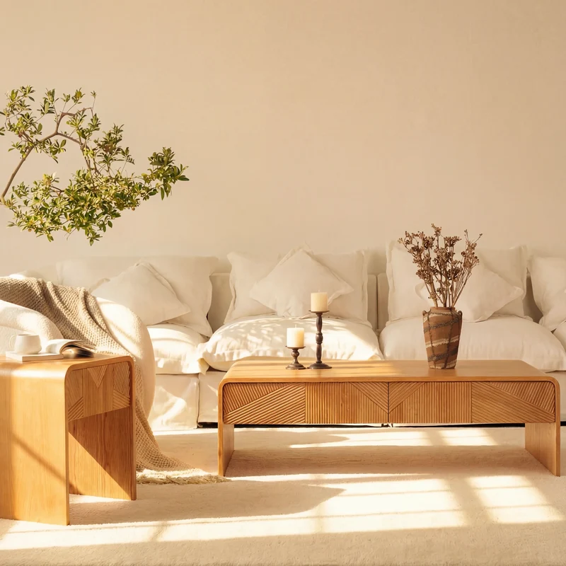 VISTA Coffee Table White oak with sculpted slat detailing
