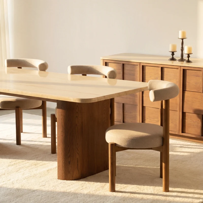 Ovelo Dining Table Oak wood with travertine top