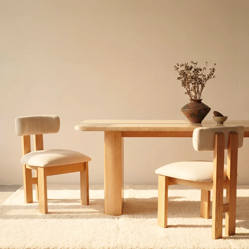 Ovelo Dining Table Oak wood with travertine top