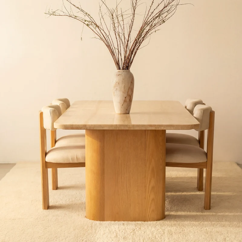 Ovelo Dining Table Oak wood with travertine top