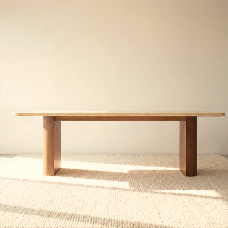 Ovelo Dining Table Oak wood with travertine top