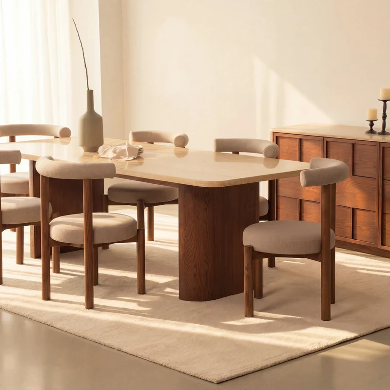 Ovelo Dining Table Oak wood with travertine top