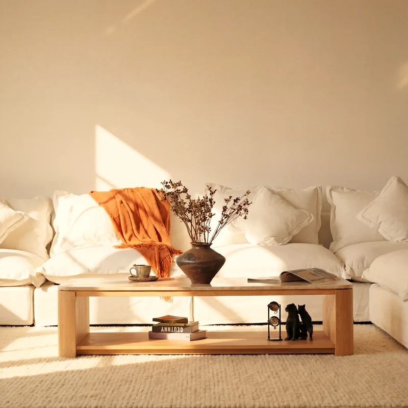 Ovelo Coffee Table Oak wood with travertine top