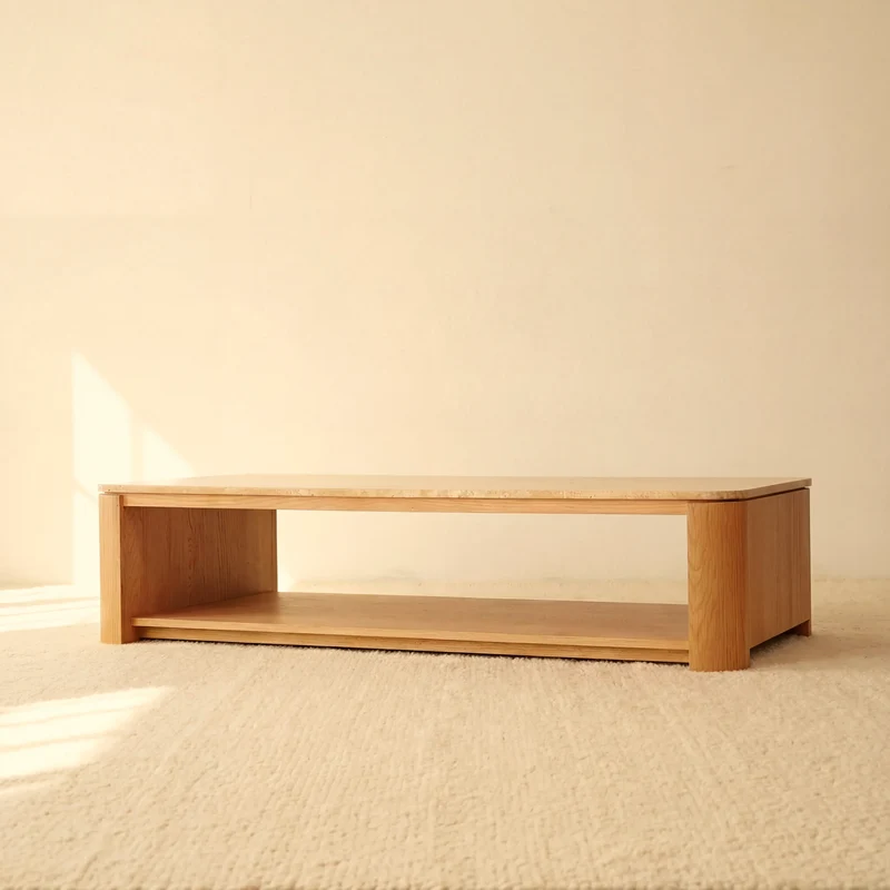 Ovelo Coffee Table Oak wood with travertine top