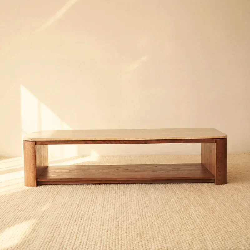 Ovelo Coffee Table Oak wood with travertine top