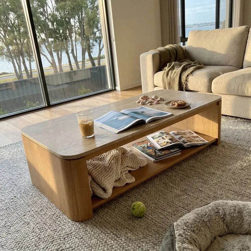 Ovelo Coffee Table Oak wood with travertine top