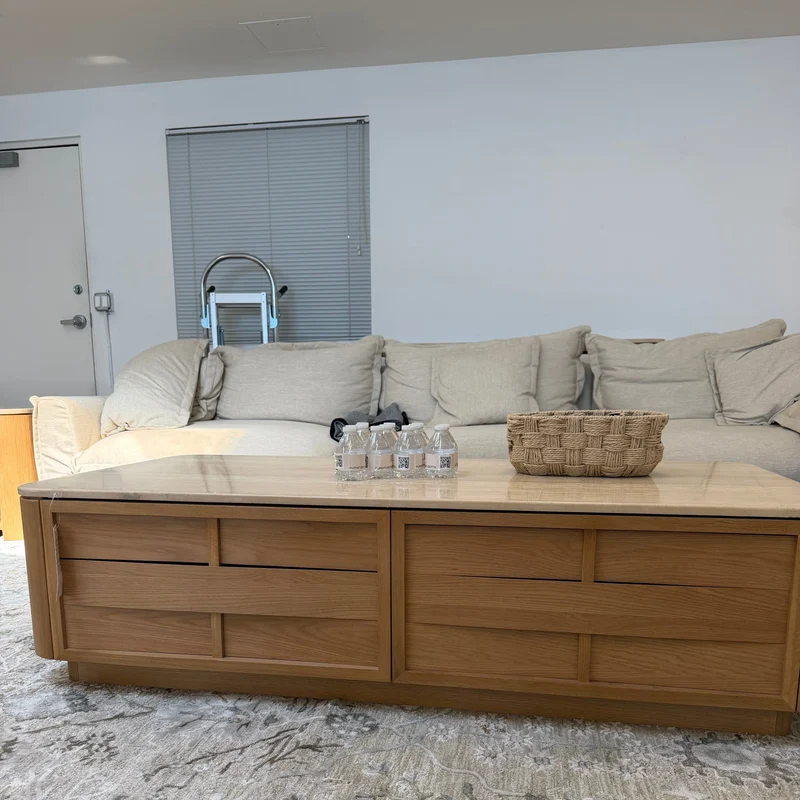 Hearth Coffee Table Oak wood with travertine top（karhyn studio sale）