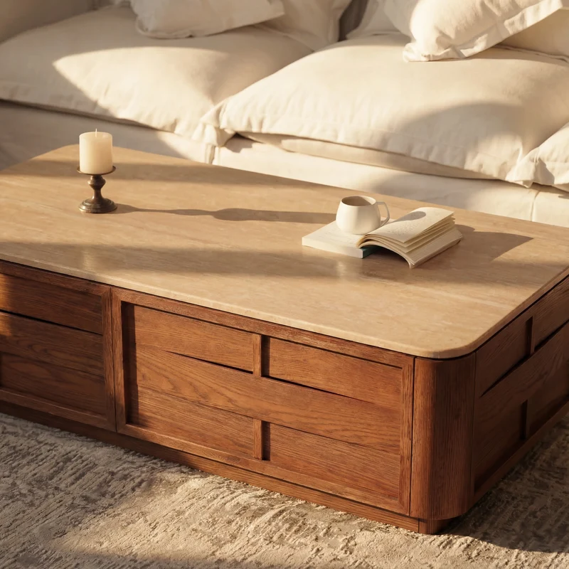 Hearth Coffee Table Oak wood with travertine top