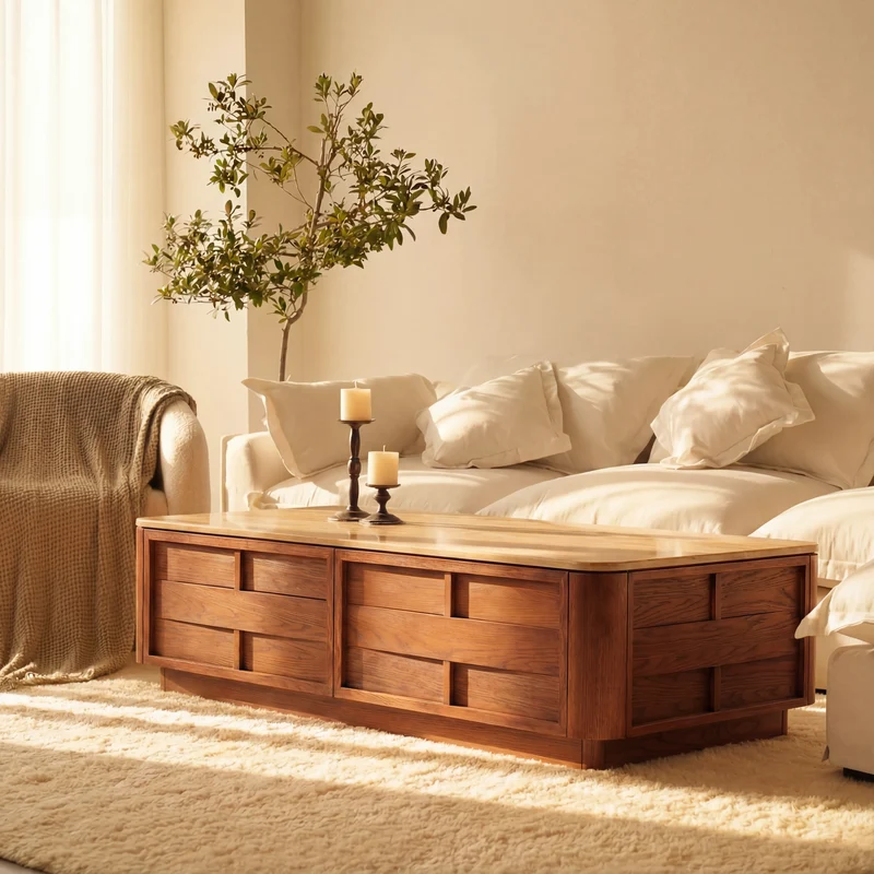 Hearth Coffee Table Oak wood with travertine top
