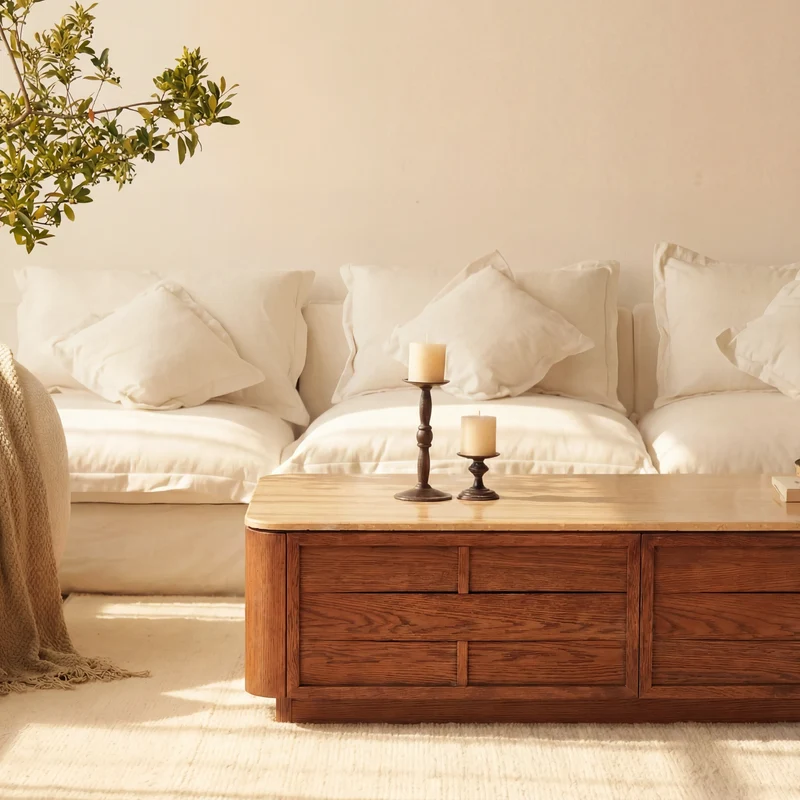 Hearth Coffee Table Oak wood with travertine top