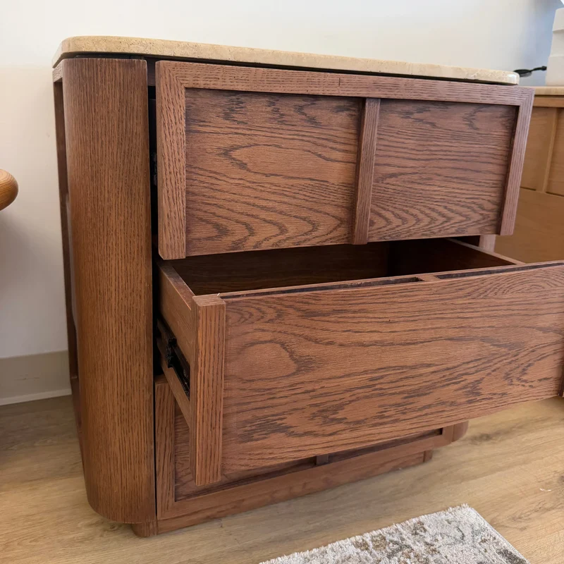 Hearth Bedside Table Oak wood with travertine top（karhyn studio sale）