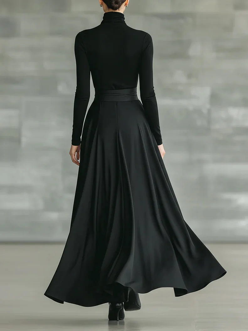 Casual Satin Tie-waist Skirt Two-piece Set