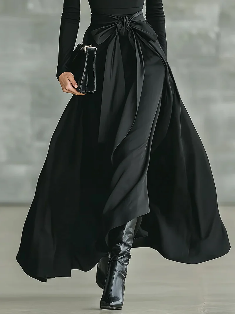 Casual Satin Tie-waist Skirt Two-piece Set