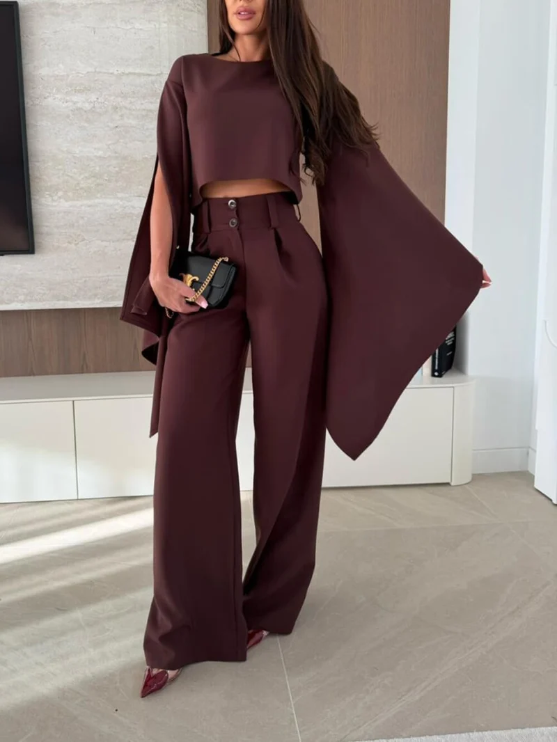Exquisite Pleated High-Waist Pockets Straight-Leg Pants
