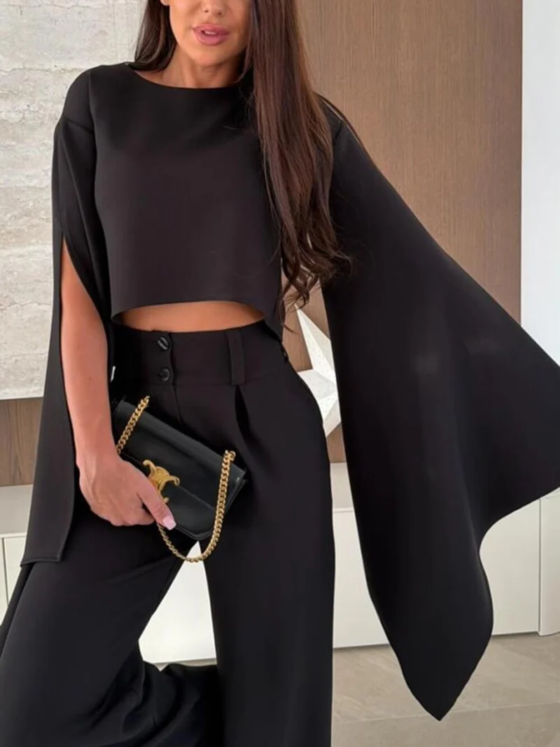 Exquisite Pleated High-Waist Pockets Straight-Leg Pants
