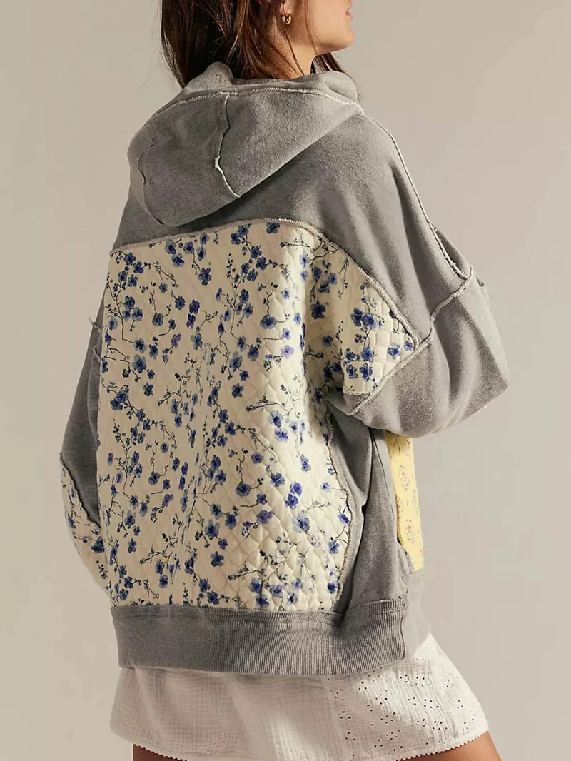 Casual Embroidered Patchwork Hoodie