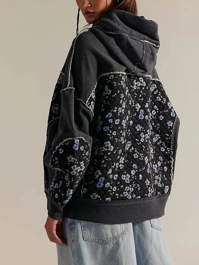 Casual Embroidered Patchwork Hoodie