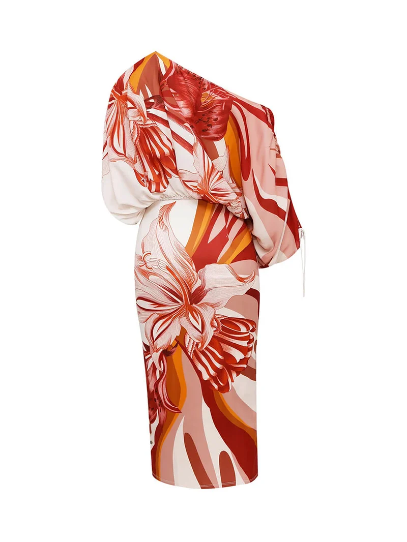 Exquisite Asymmetrical One-Shoulder Unique Floral Print Drop-Shoulder Top