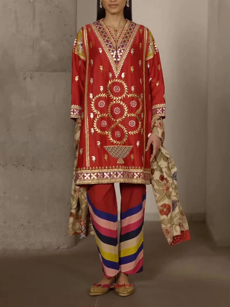 Unique Rainbow Stripe Printed Elastic-Waist Straight-Leg Pants