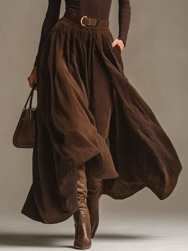 Retro Corduroy Skirt Two-Piece Set