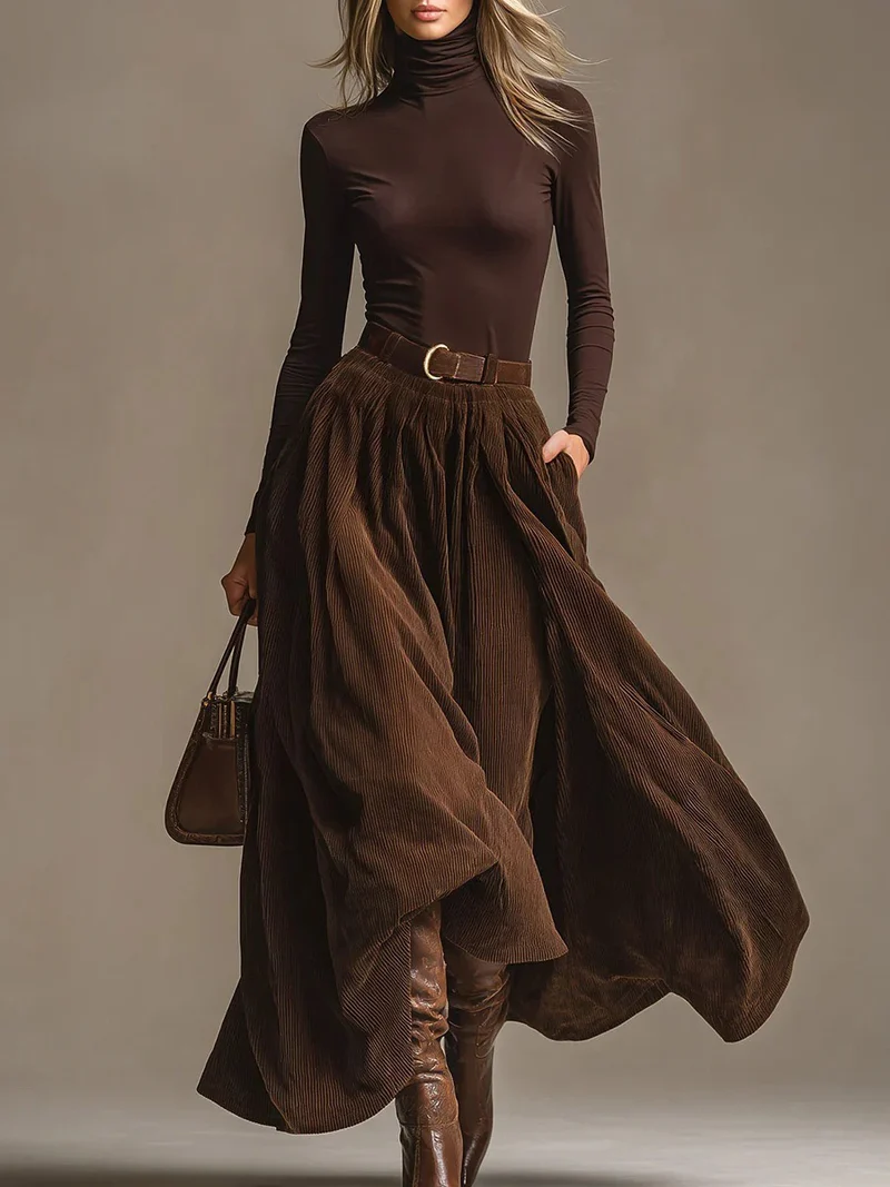 Retro Corduroy Skirt Two-Piece Set