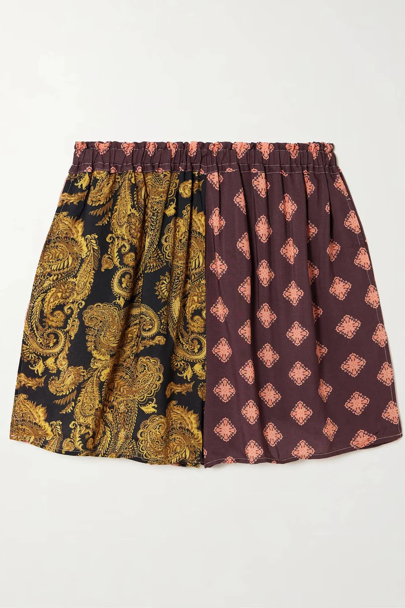 Exquisite Two-Tone Printed Loose Shirt And Pockets Elastic-Waist Shorts Set