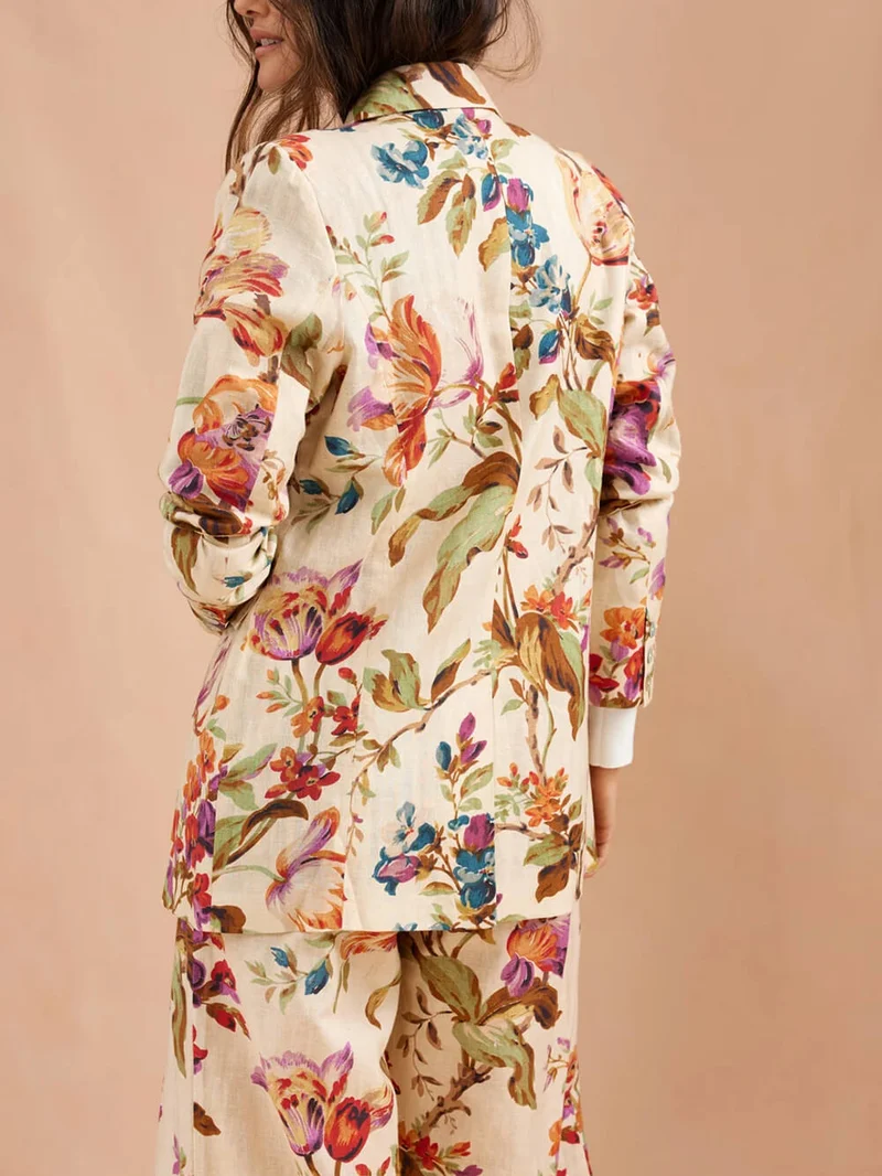 Exquisite Retro Floral Print High-Waisted Loose Pocket Wide-Leg Pants