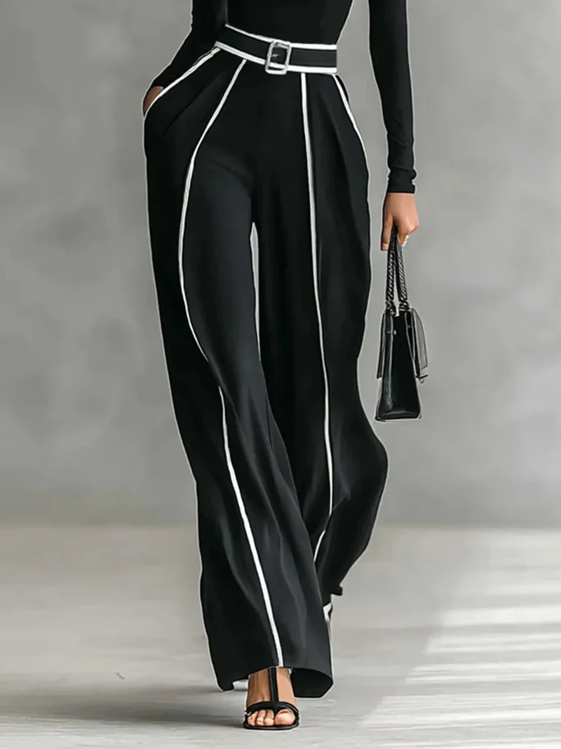 Elegant High Neck Slim Fit Long Sleeve Top Two-Piece Set