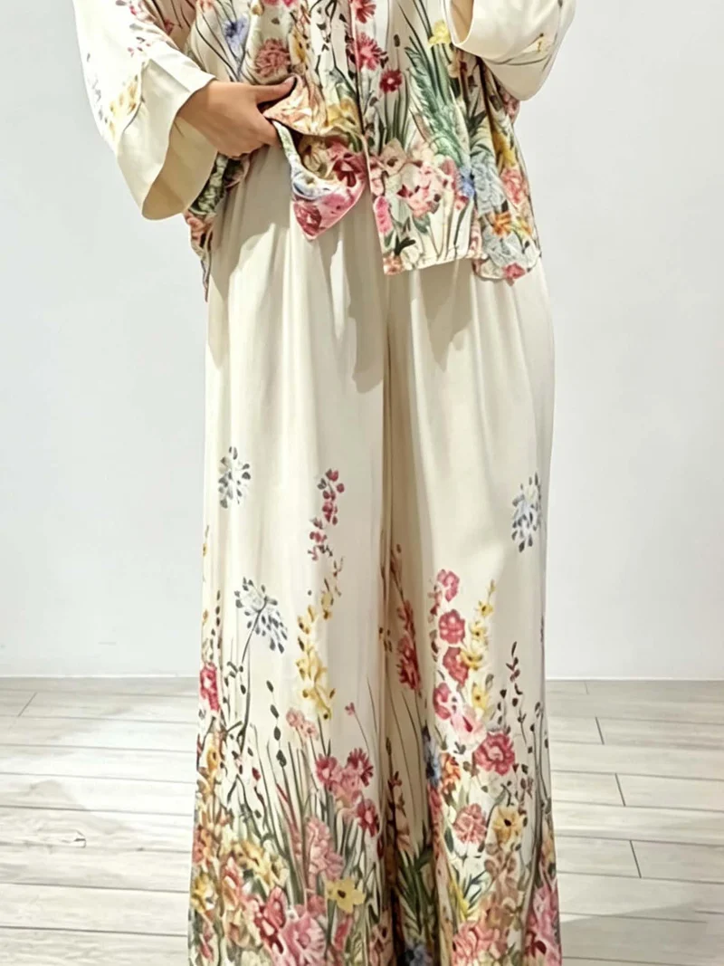 Elegant Floral Print Satin Button Shirt