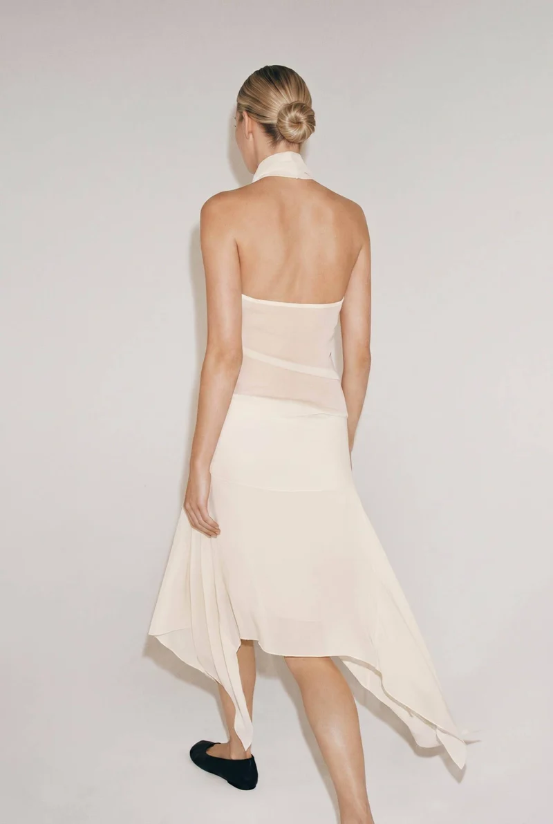 Halter-Neck Top And Irregular Hem Skirt Suit