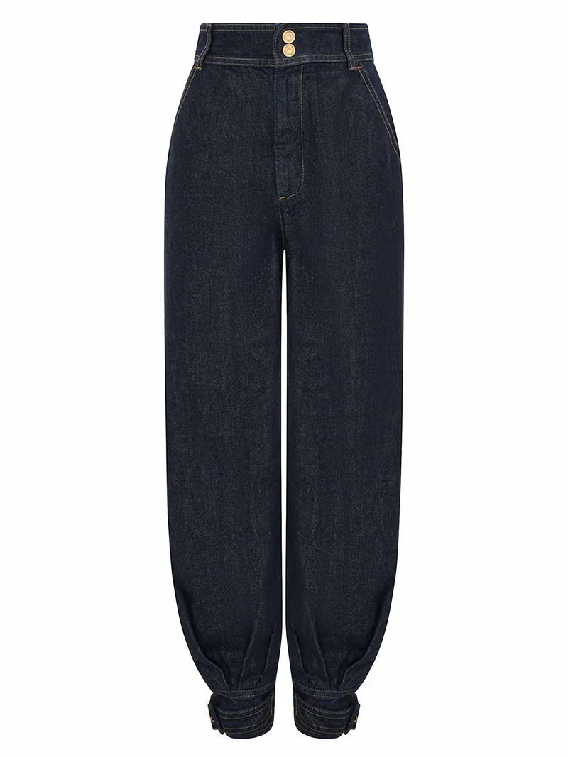 Modern Denim Cape Top & High-Waist Tapered Pants Two-Piece Set