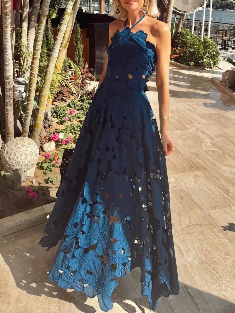 Exquisite Lace Cami Crop Top & High-Waist A-Line Maxi Skirt Two-Piece Set