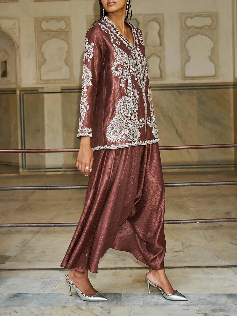 Unique Paisley Pattern Loose Pleated Harem Wide-Leg Pants