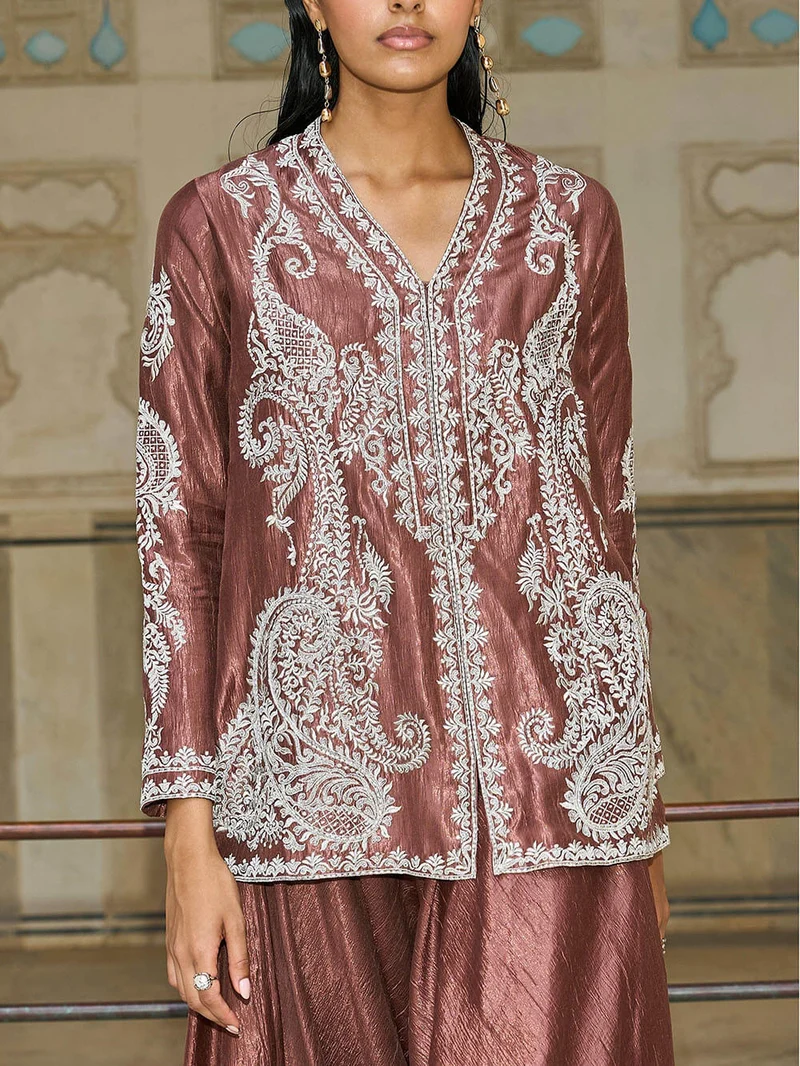 Unique Paisley Pattern V-Neck Loose Top