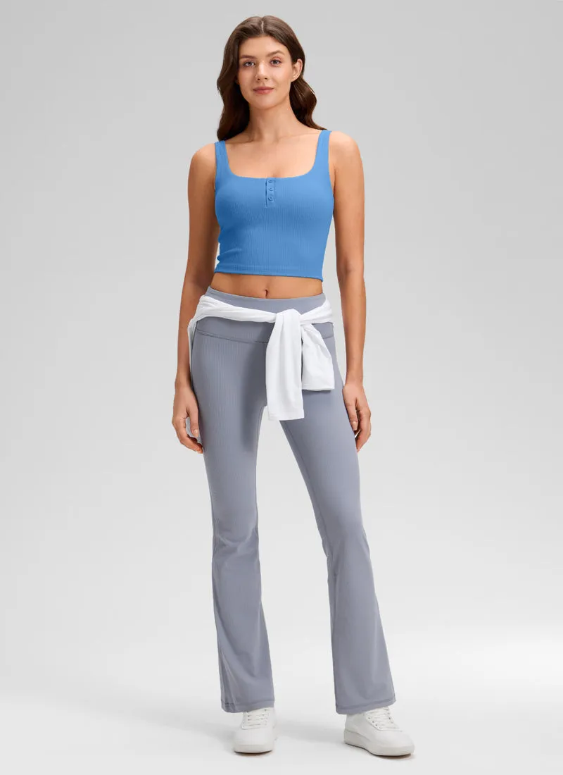 Ribbed Henley Neck Built in Bra Tank