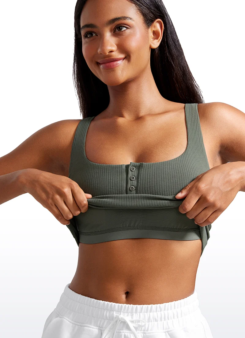 Ribbed Henley Neck Built in Bra Tank