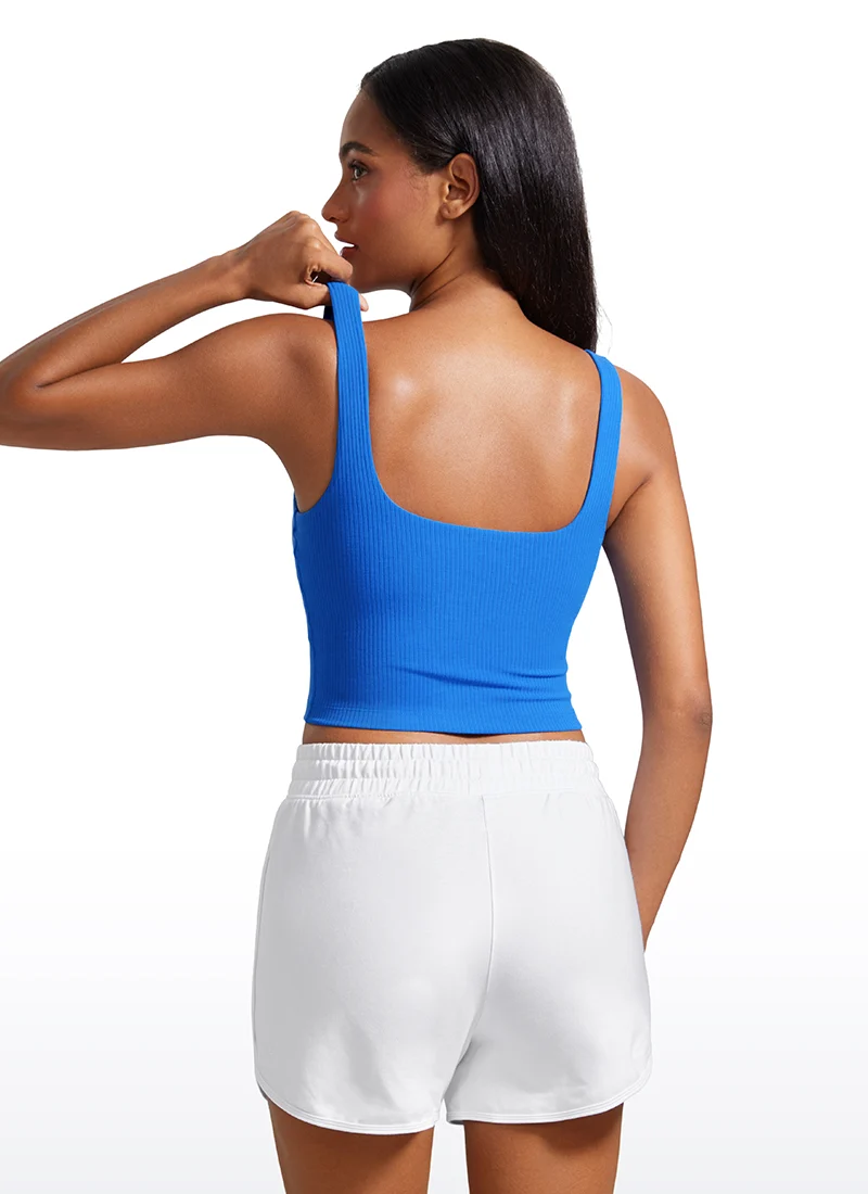 Ribbed Henley Neck Built in Bra Tank