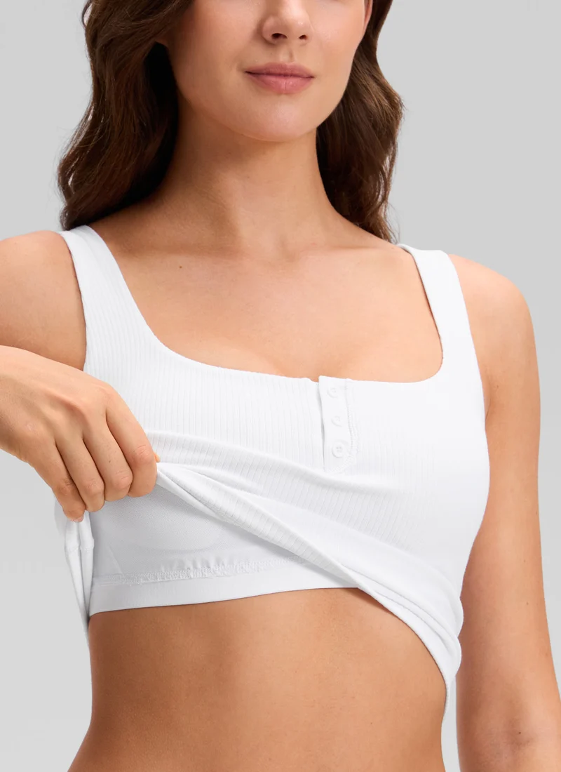 Ribbed Henley Neck Built in Bra Tank