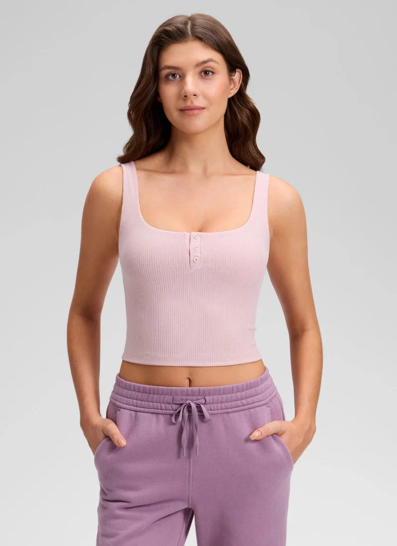 Ribbed Henley Neck Built in Bra Tank