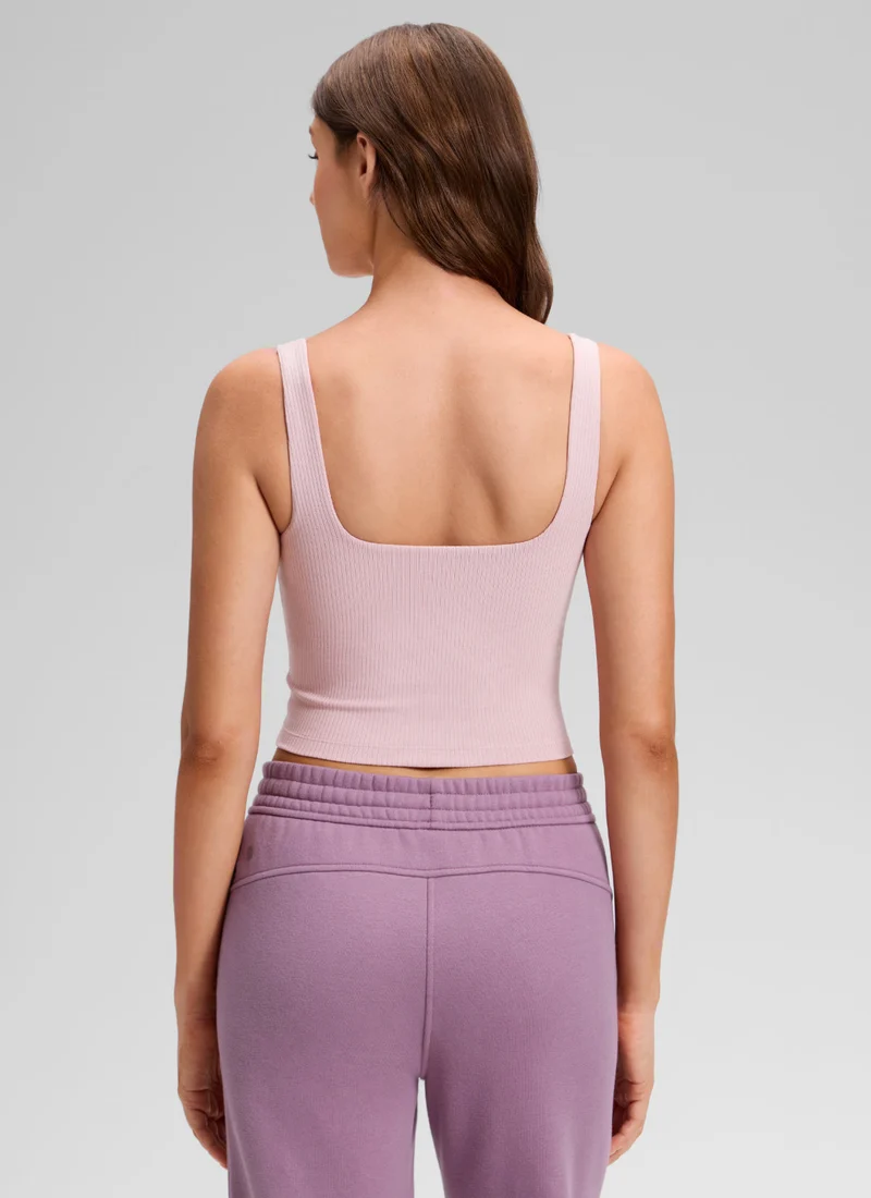 Ribbed Henley Neck Built in Bra Tank